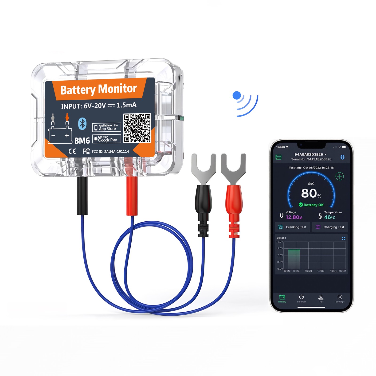 Wireless Bluetooth Car Battery Health APP Monitor Battery Monitor Apple Androi