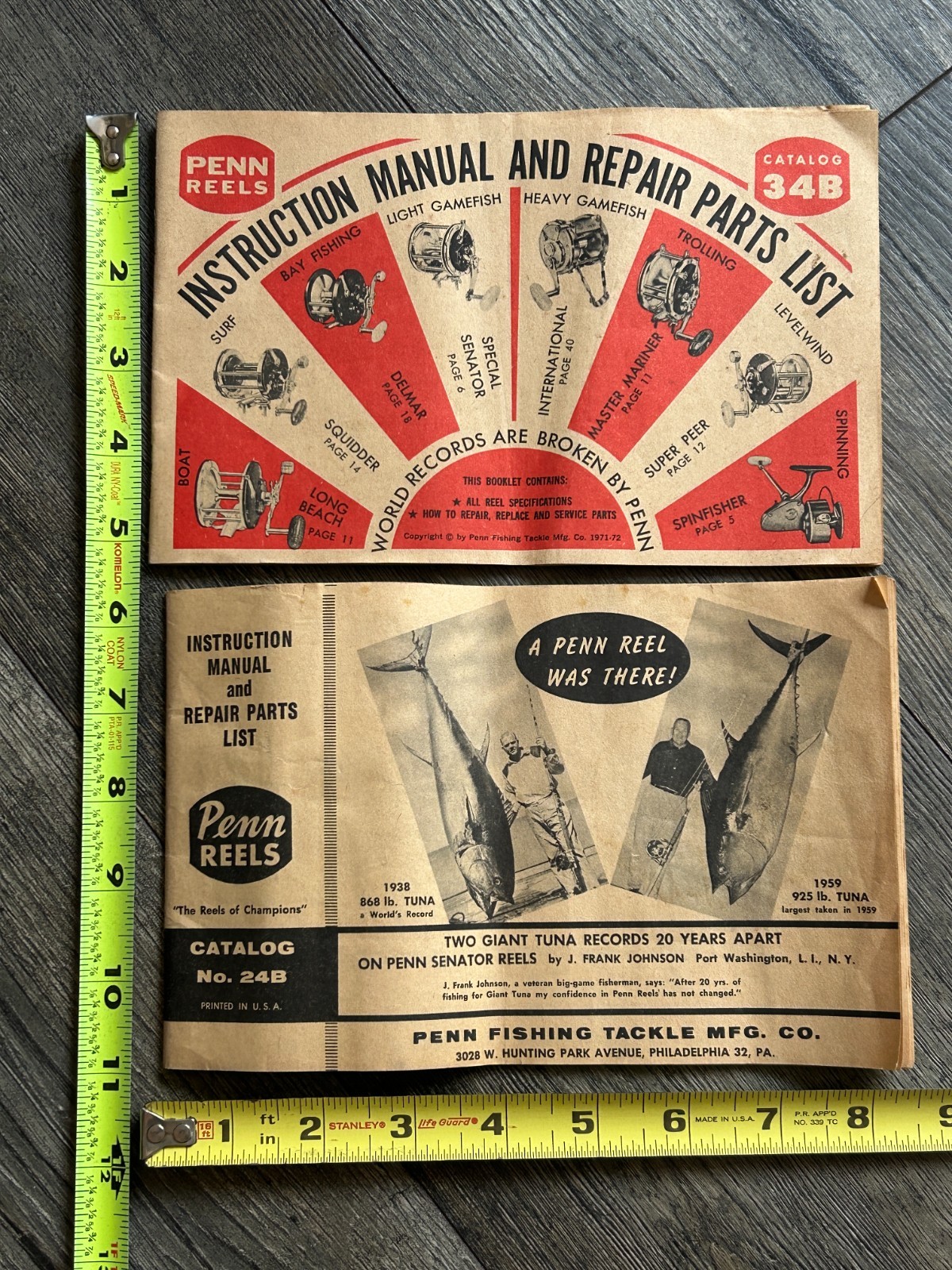 PENN REELS Catalog 24B 34B 1971 1972 Fishing Tackle Instruction Manual Parts