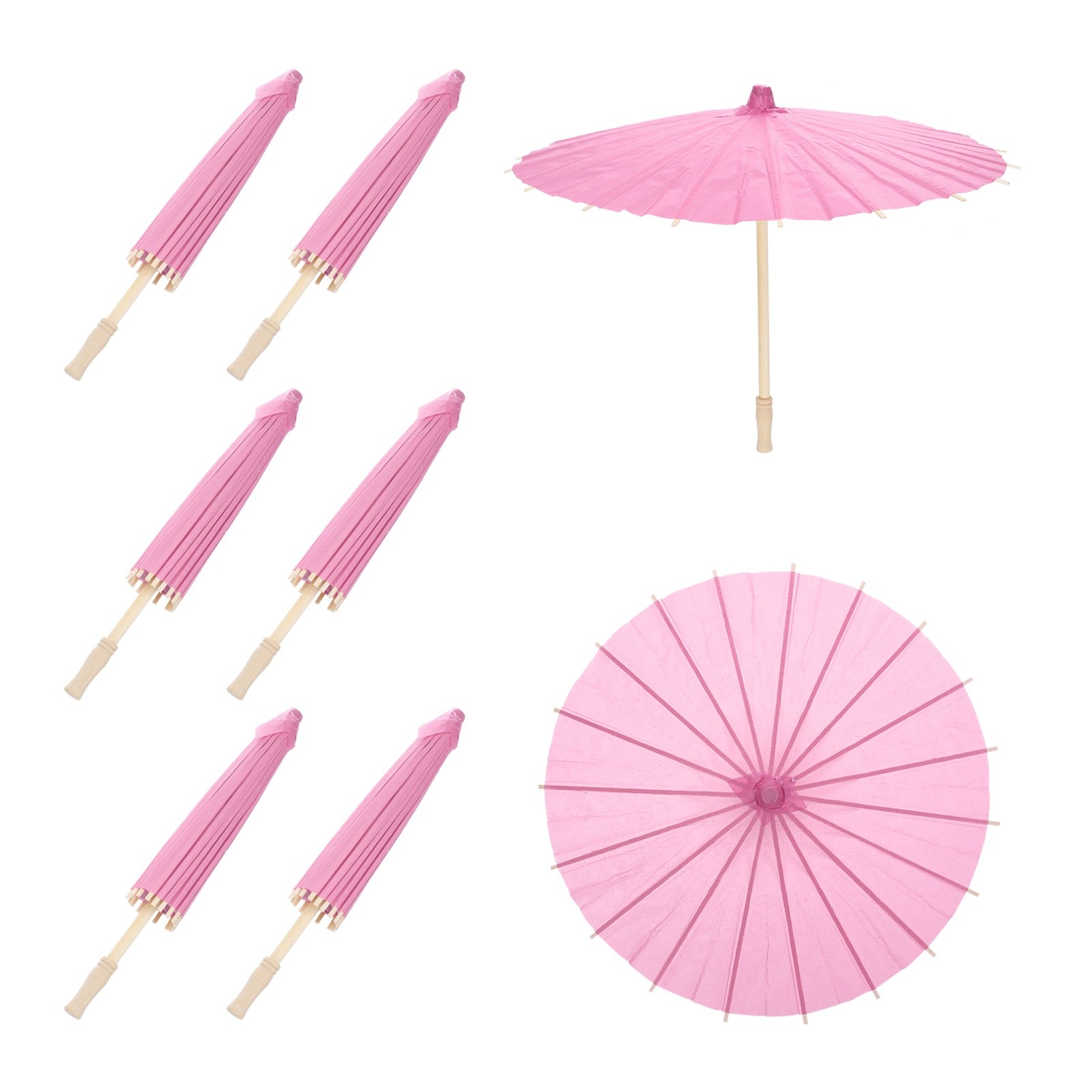 6 Pcs Paper Umbrellas ,16" Paper Parasol Umbrella for Craft,Pink