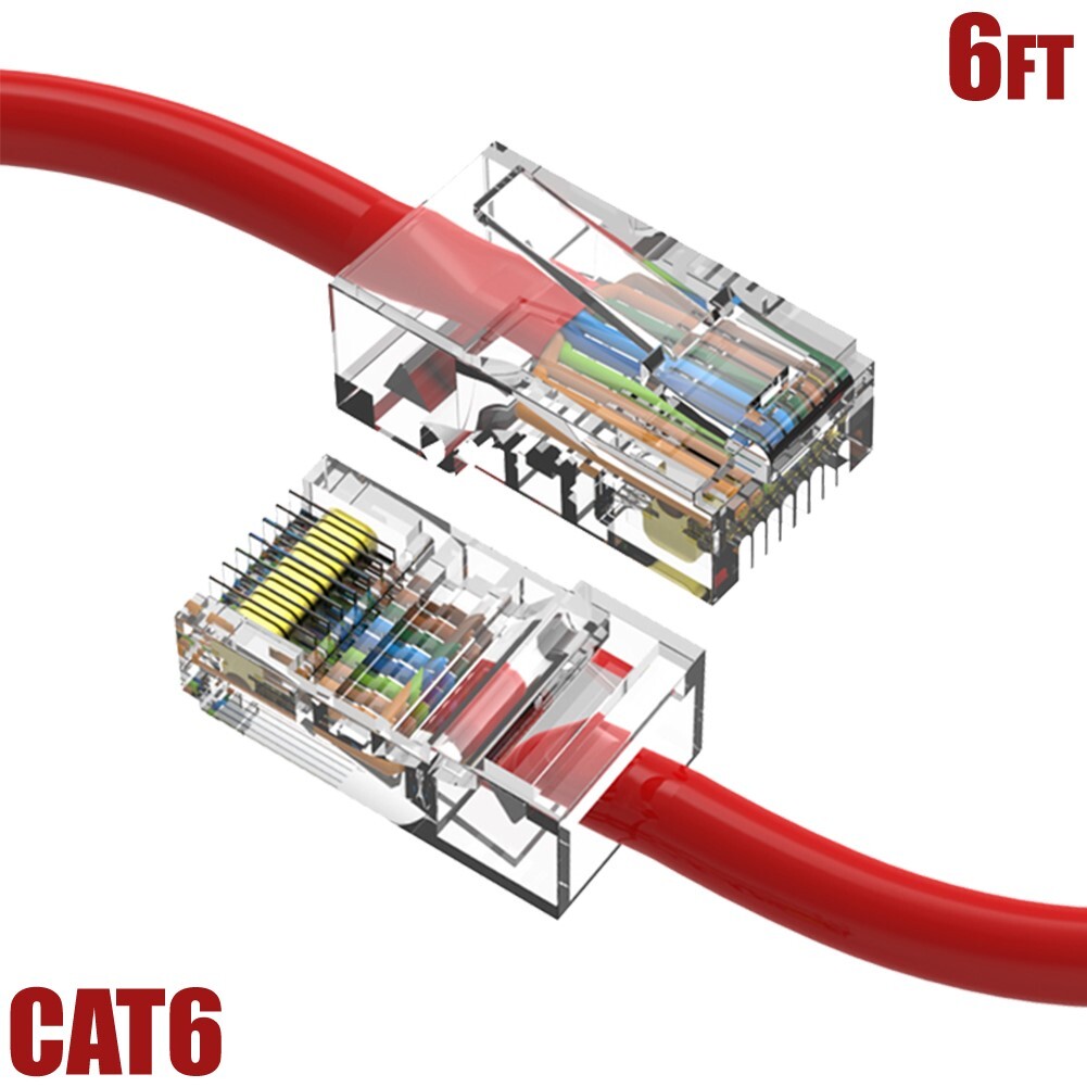 6FT Cat6 RJ45 Ethernet LAN Network UTP Non-Booted Patch Cable Copper 24AWG Red