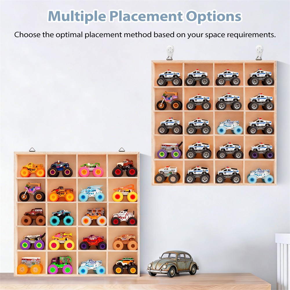 Wood Display Case 20-Slot Organizer for Monster Trucks Storage Wall-Mountable
