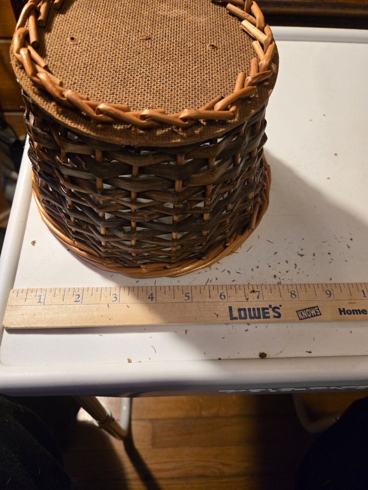 8 inch round woven wicker basket, 5 inch depth
