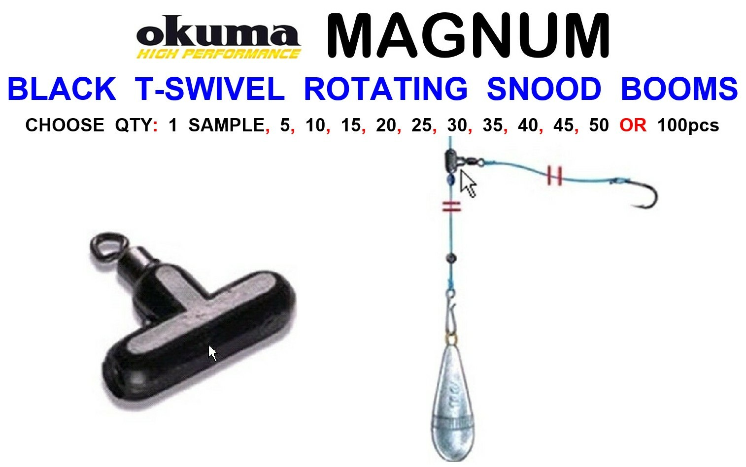 OKUMA BLACK T SWIVEL ROTATING SNOOD BOOMS FOR SEA FISHING LINE BAIT CLIP RIG ETC