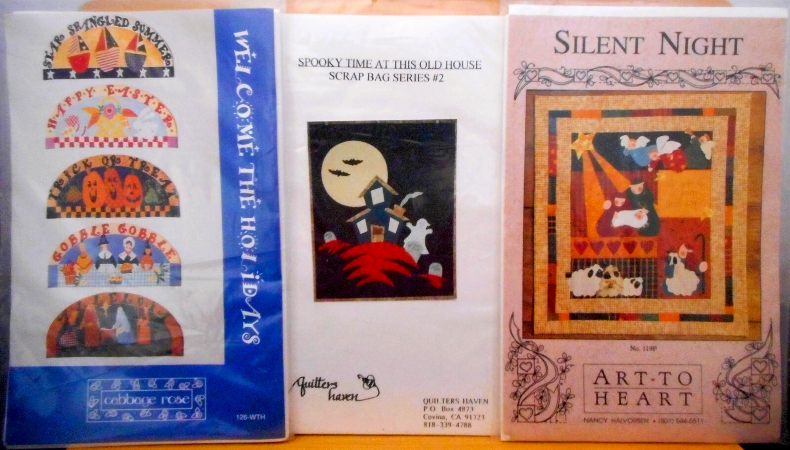 3 New Quilt Patterns-Halloween-Christmas Nativity-Thanksgiving-July 4th #85 READ
