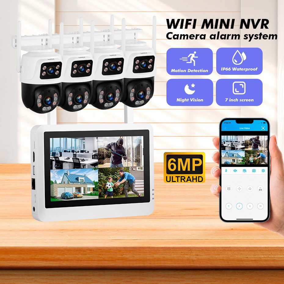 WiFi Surveillance Camera Package H.265+ 7 Inch Screen NVR Two Way Audio Security