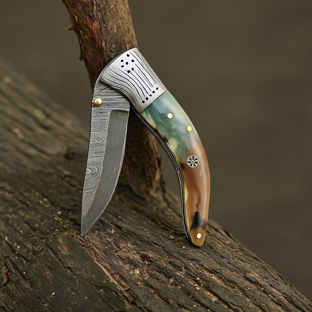 Damascus Folding Hunting Skinner Blade Pocket Knife Skinning Tactical EDC
