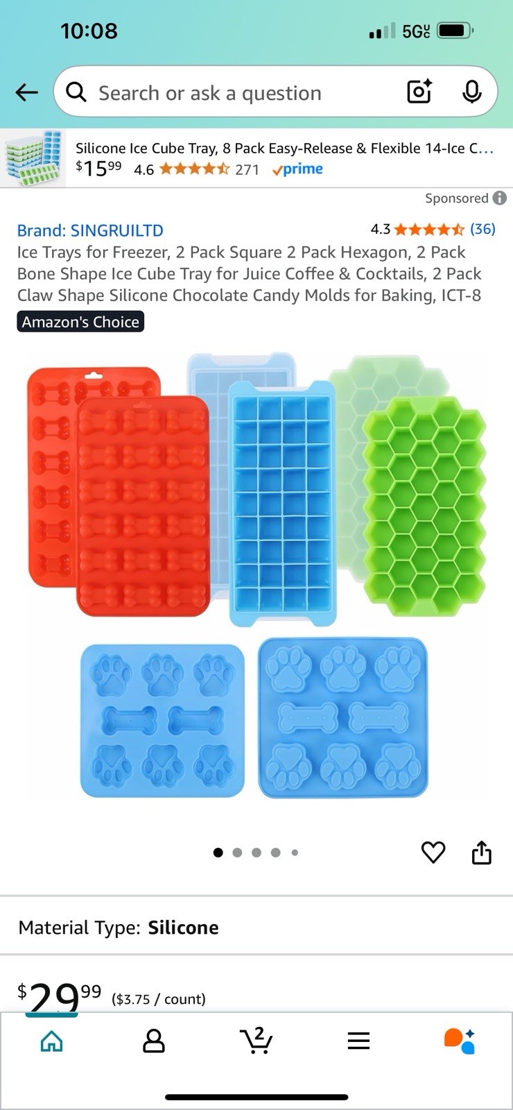 This is an assortment of eight silicone ice tube trays 8 pack of silicone molds