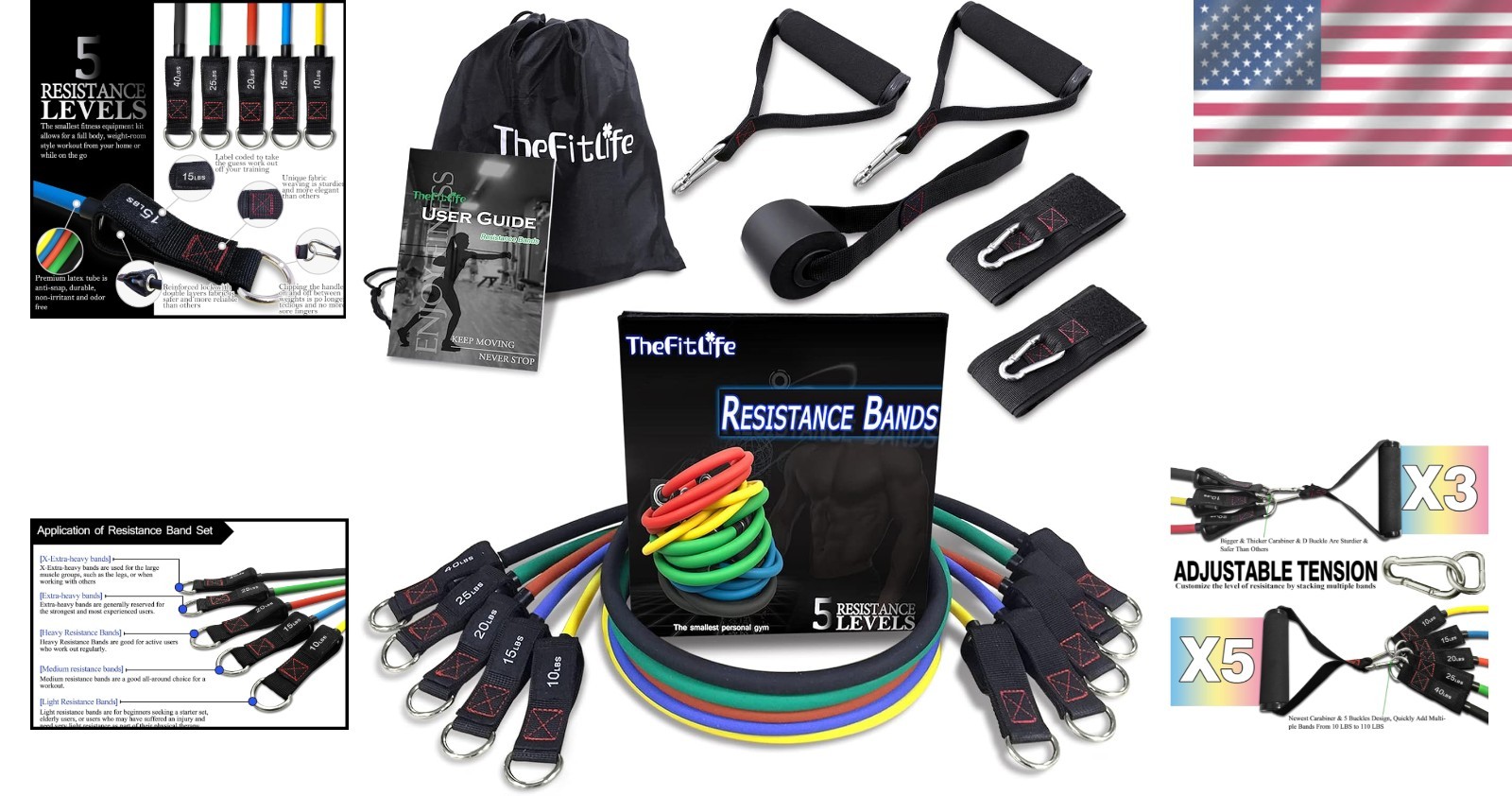 Durable Natural Rubber Resistance Bands – Stackable Workout Bands up to 300 lbs