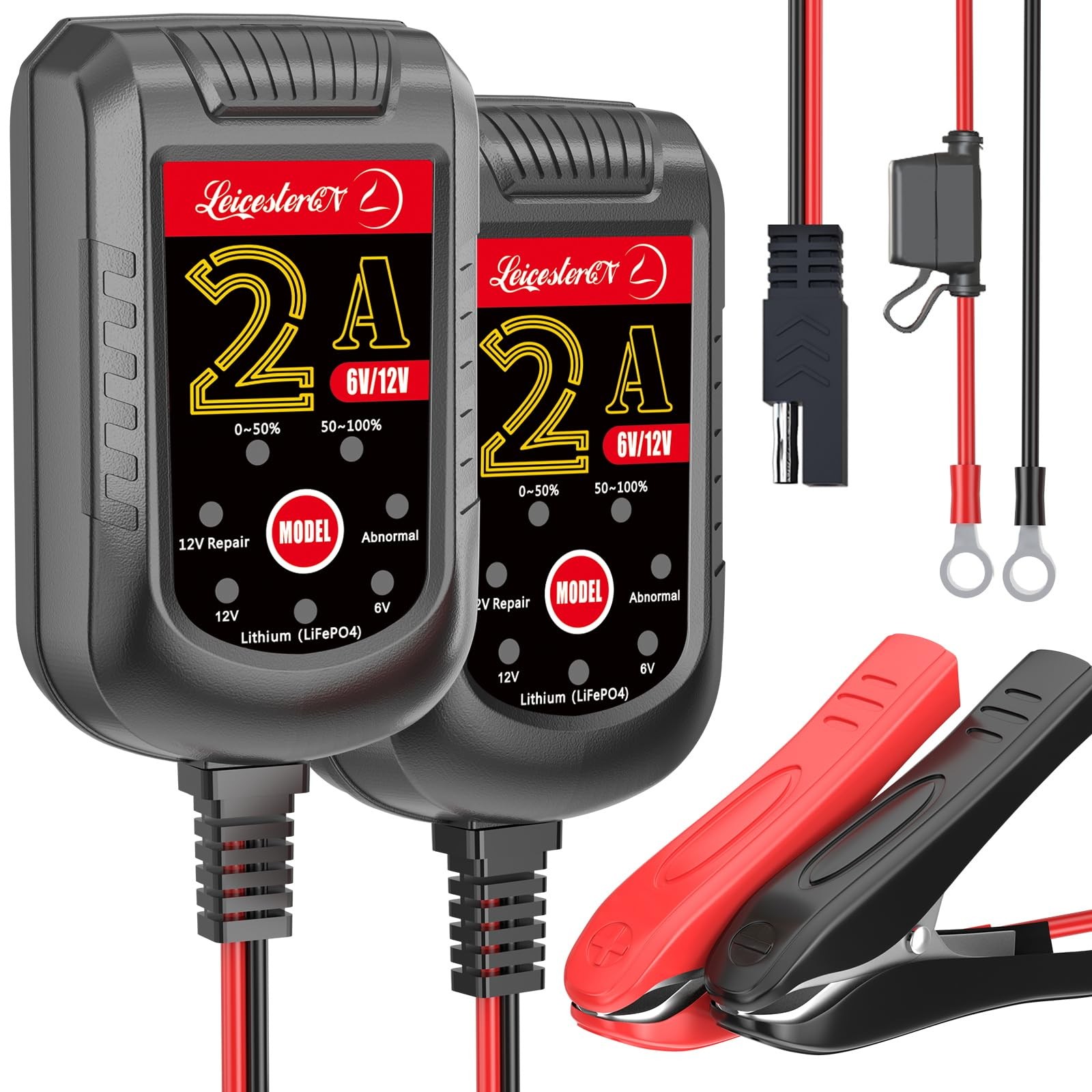 2 Pack Battery Charger 2A 6V 12V, Trickle and 12V 2Amp 2-Pack