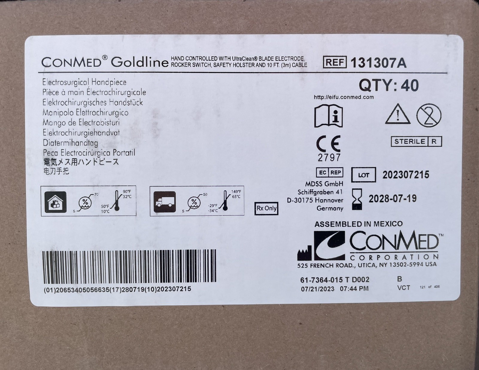 ConMed GoldLine Electrosurgical Handpiece Case of 40 #131307A In Date/New