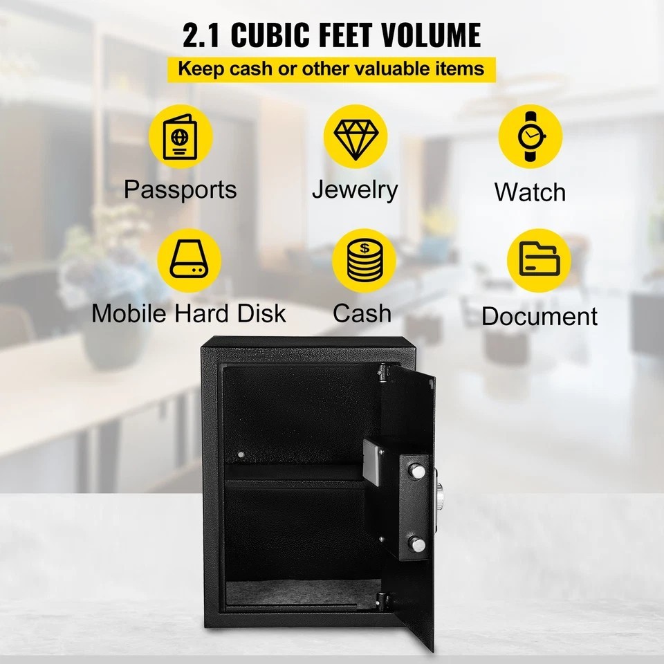 Safe Box Lock Security 2.1 Cubic Feet Digital Safe Key Lock Home Office