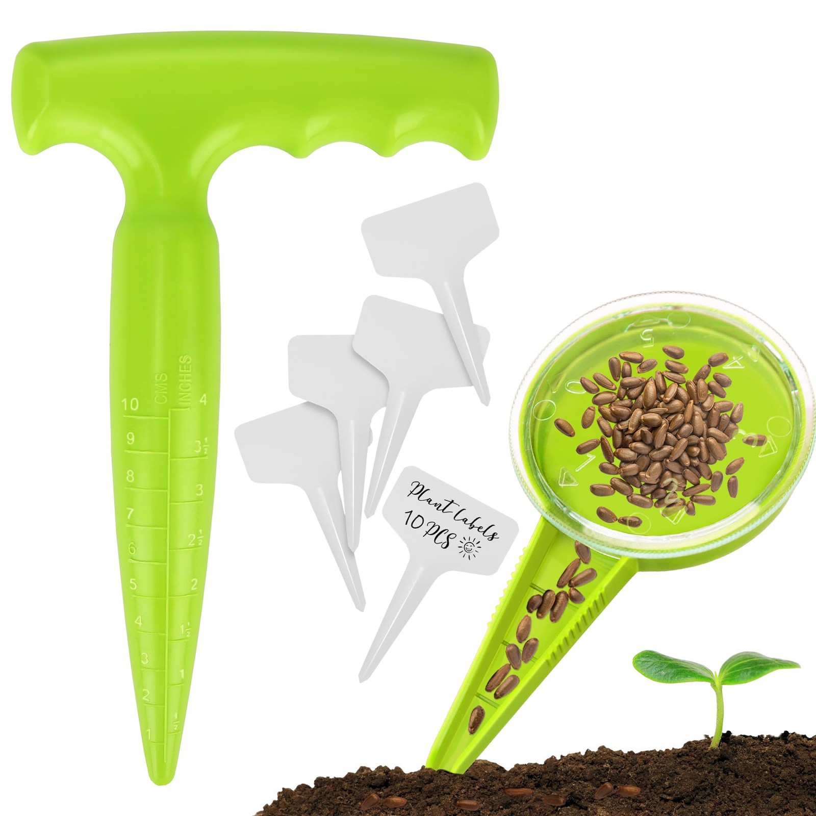 Seed Planter Tool, 6.9" T‑Handle Light Green Dispenser 12pcs