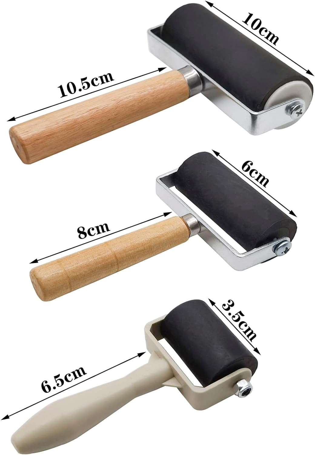 3 Pack Rubber Brayer Roller for Crafting Printmaking Ink Applicator Wallpaper
