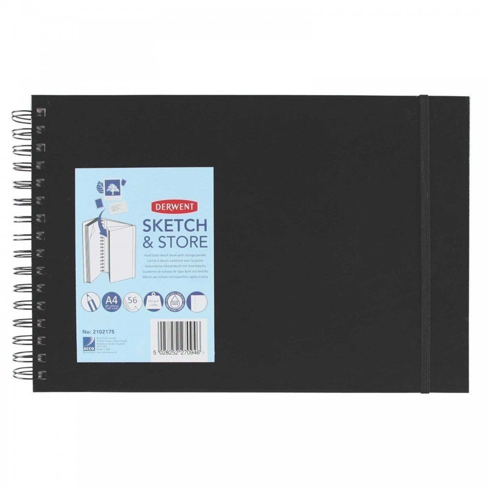 Derwent Sketch and Store A4 Landscape Hard Back Sketch Book with Storage Pocket