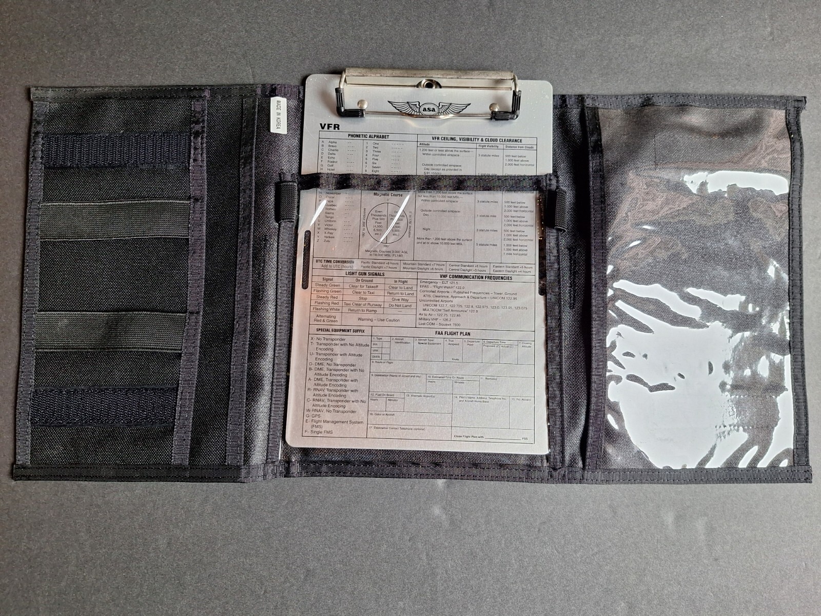 ASA Trifold VFR Kneeboard Metal Clipboard Velcro Thigh Strap - Preowned Unused