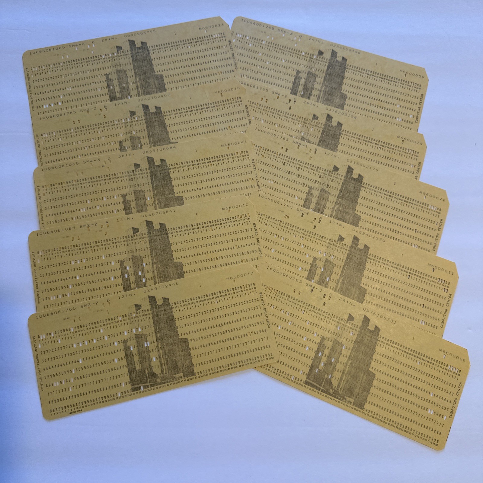 VA TECH BURRUSS HALL VINTAGE IBM COMPUTER Punch Card LOT  of 10 YELLOW