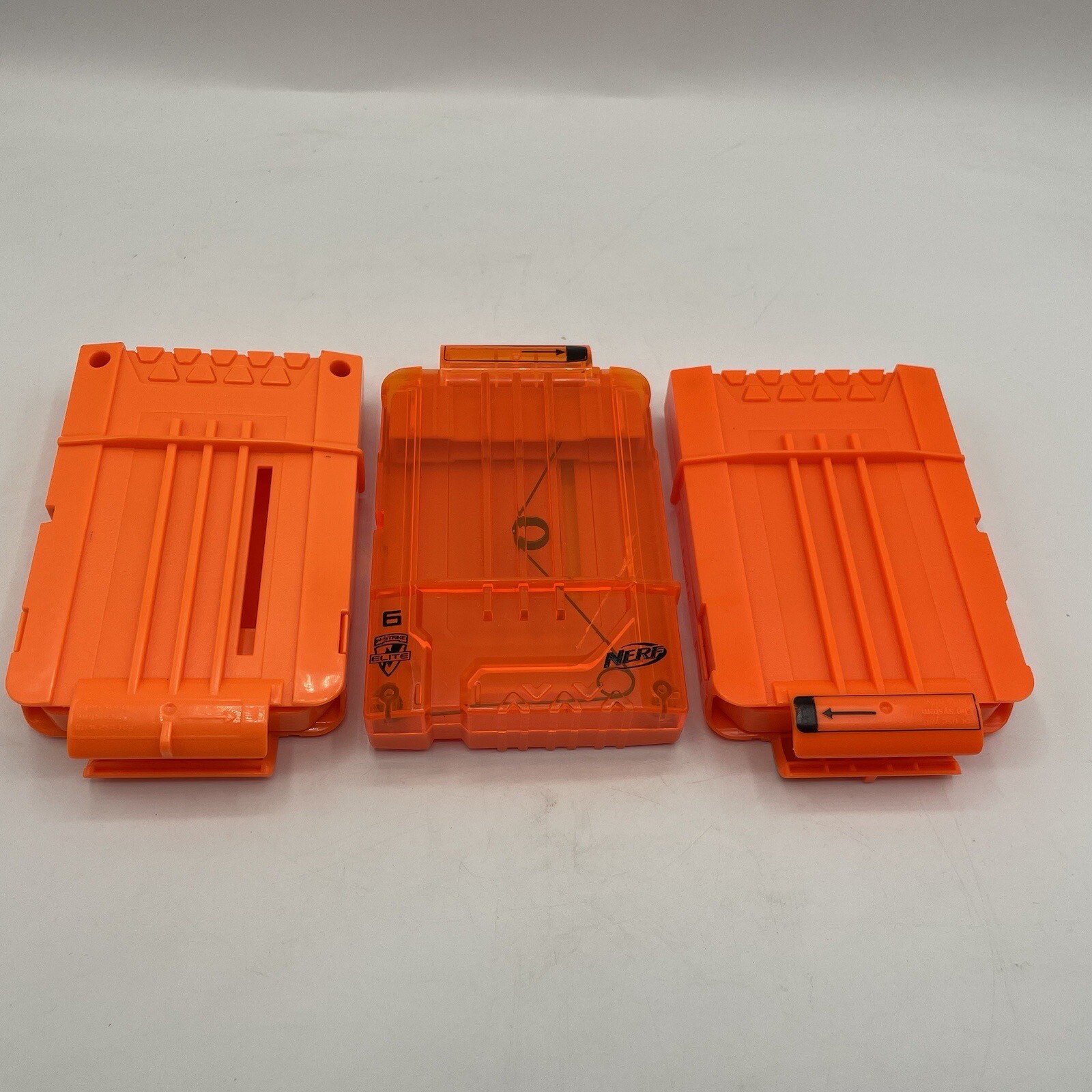 NERF N-Strike Lot of 3 Orange Elite Magazine Play Toys 6 Round Dart Clips