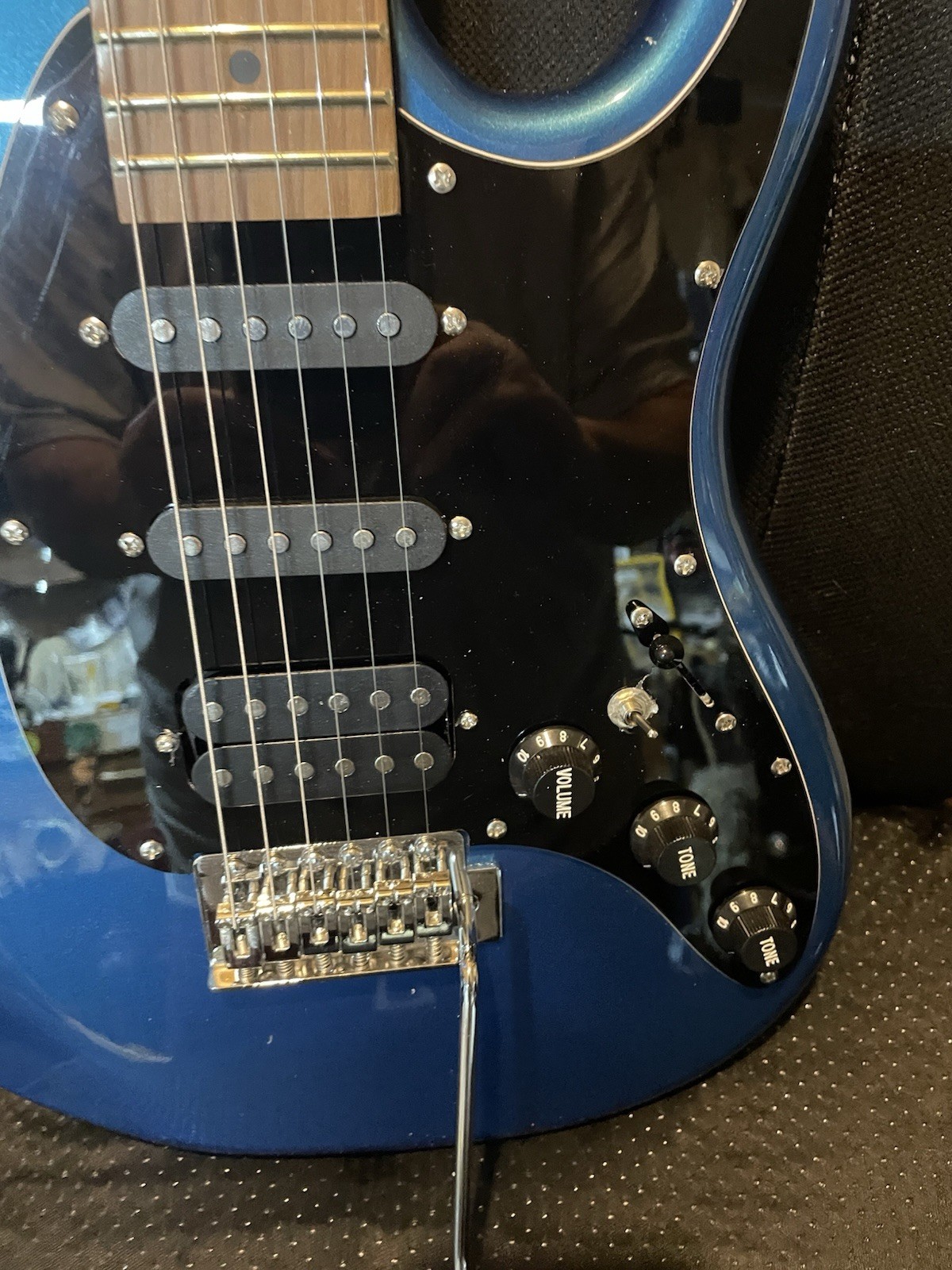 Blue Unbranded Strat Hum Sing Sing with Black Loaded Pick Guard