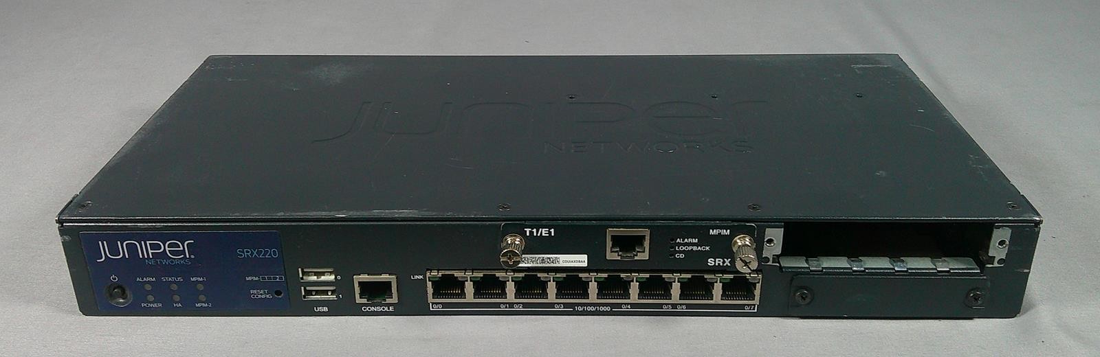 JUNIPER SRX220 Firewall Router w/ SRX-MP-1T1E1 Mini-PIM Module **Used Good**