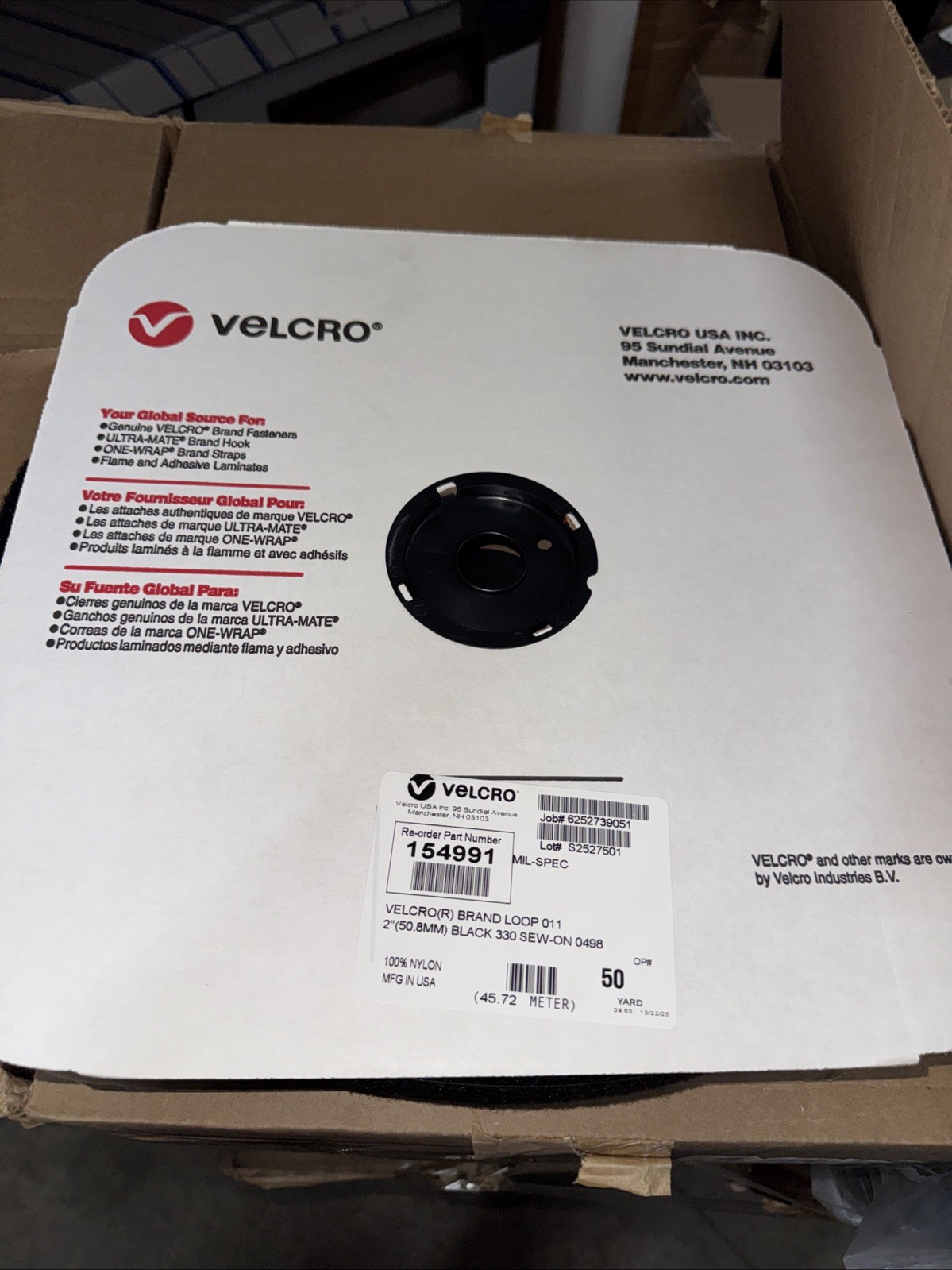 Velcro Brand 154991 2” Loop Black 330 Sew On 50 Yards