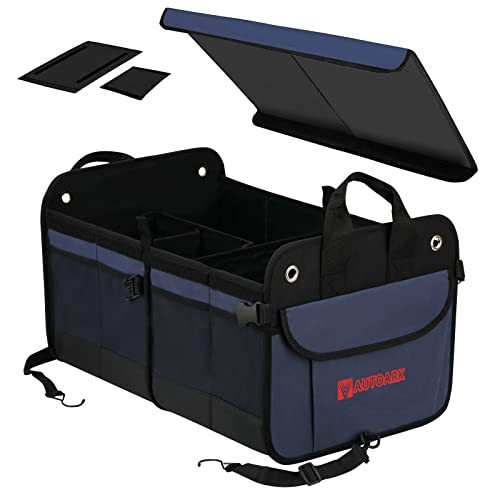 Multipurpose Car Trunk Organizer with Foldable Lid and Straps,Non Navy Blue