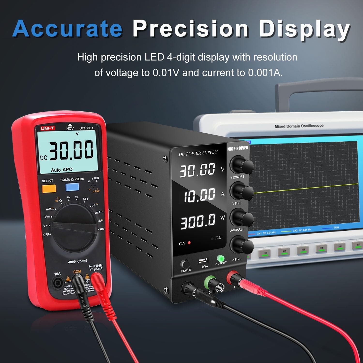 DC Power Supply Variable 30V 10A, Adjustable Switching Regulated DC Bench Power