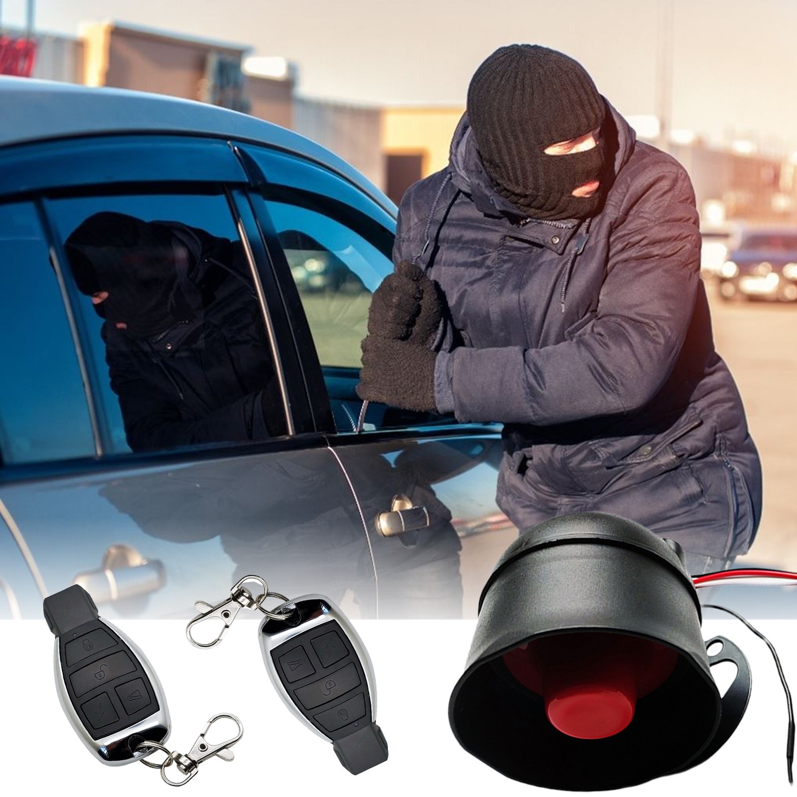 12V Universal Car Alarm System Security Vibration Alarm System W 2 Remote Contro
