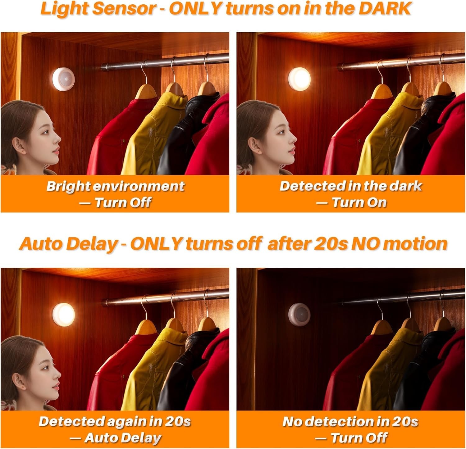 3 Pack 2.8” Motion Sensor Lights Indoor AAA Battery Operated, Stick on LED Pu...