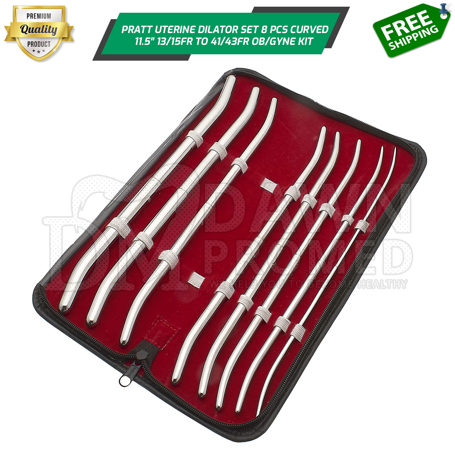 8 Pcs Pratt Uterine Dilator Set Curved 11.5″ 13/15FR to 41/43FR OB/GYNE German G