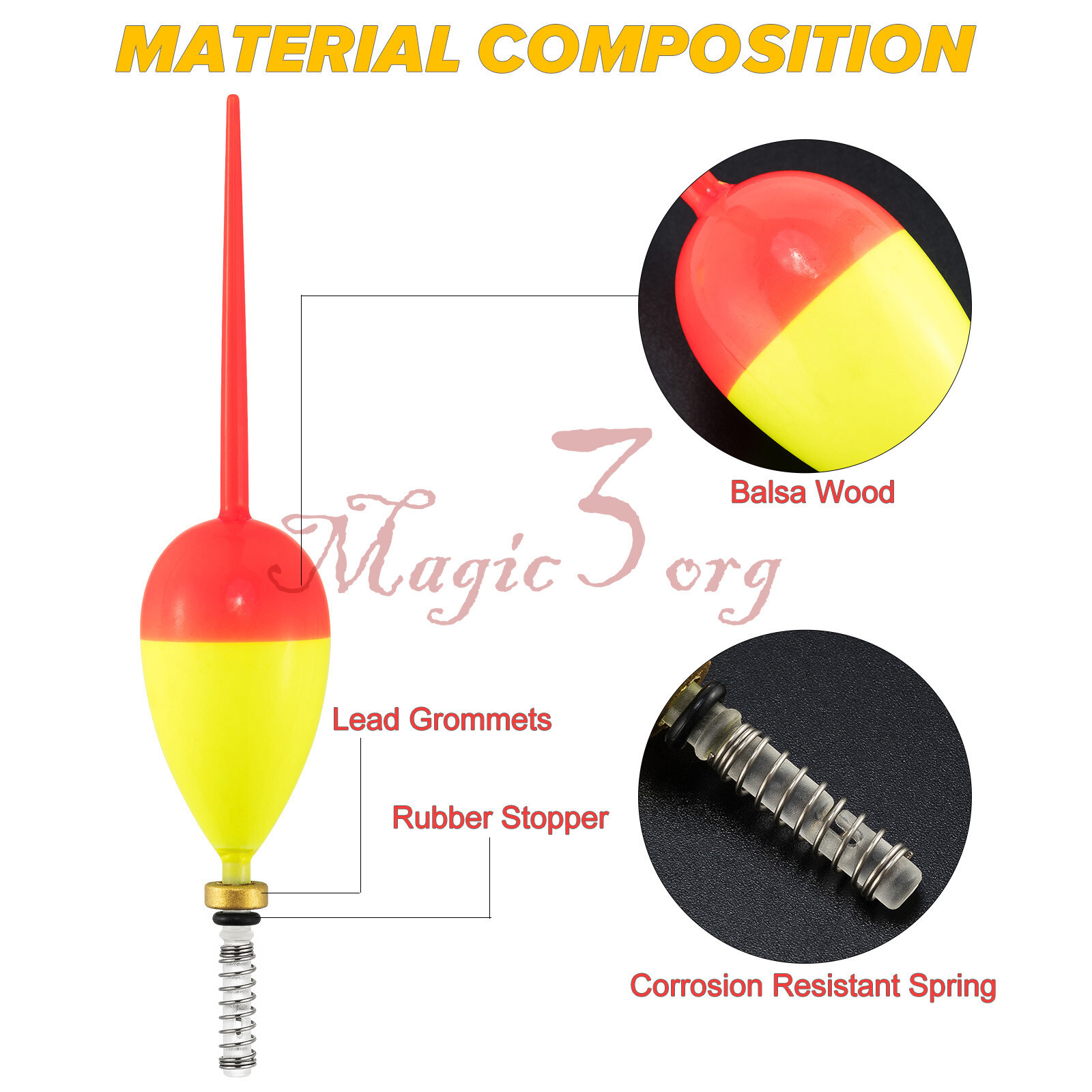 6pcs Fishing Spring Slip Bobbers Balsa Wood Stick Floats Walleyes Crappie Tackle