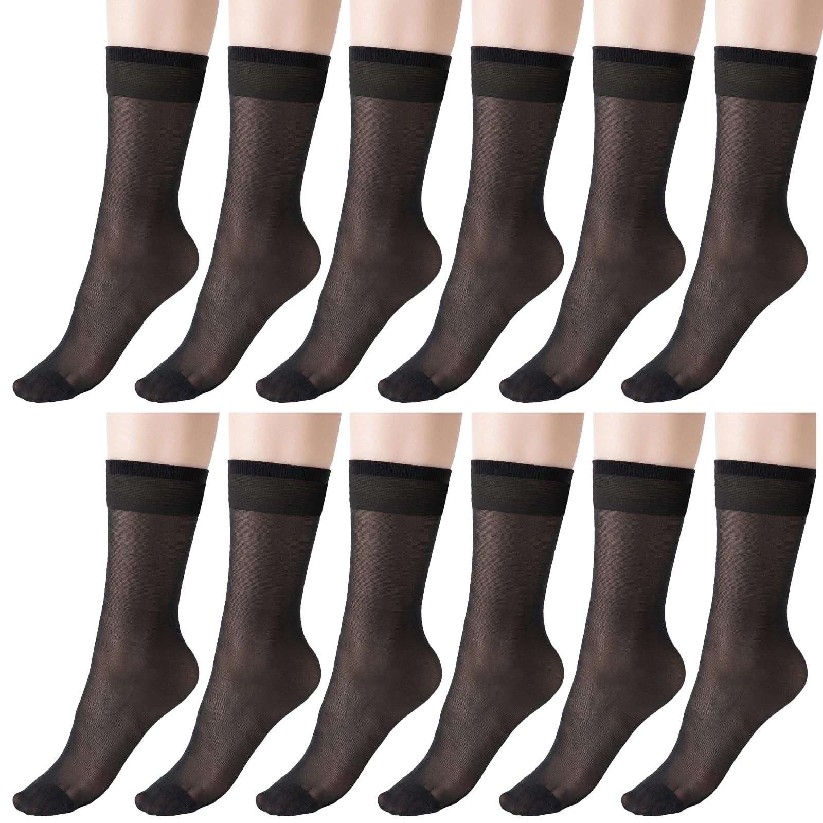 6 Pairs Black Women's Ankle Sheer Nylon Socks, Summer Ultra Thin Cool See