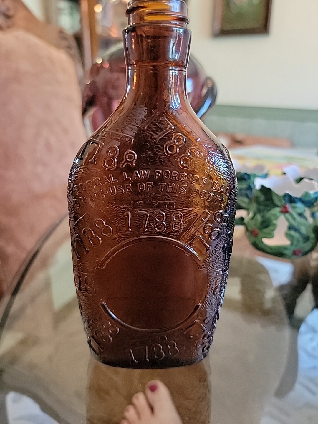 🇺🇸 Very NiceArmstrong 1958 Amber one pint 1788 whiskey bottle, No Top or Label
