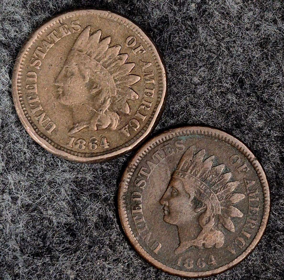 (2) 1864 Indian Head Cents Both XF Features (1) Type II (1) Type III Coins Shown