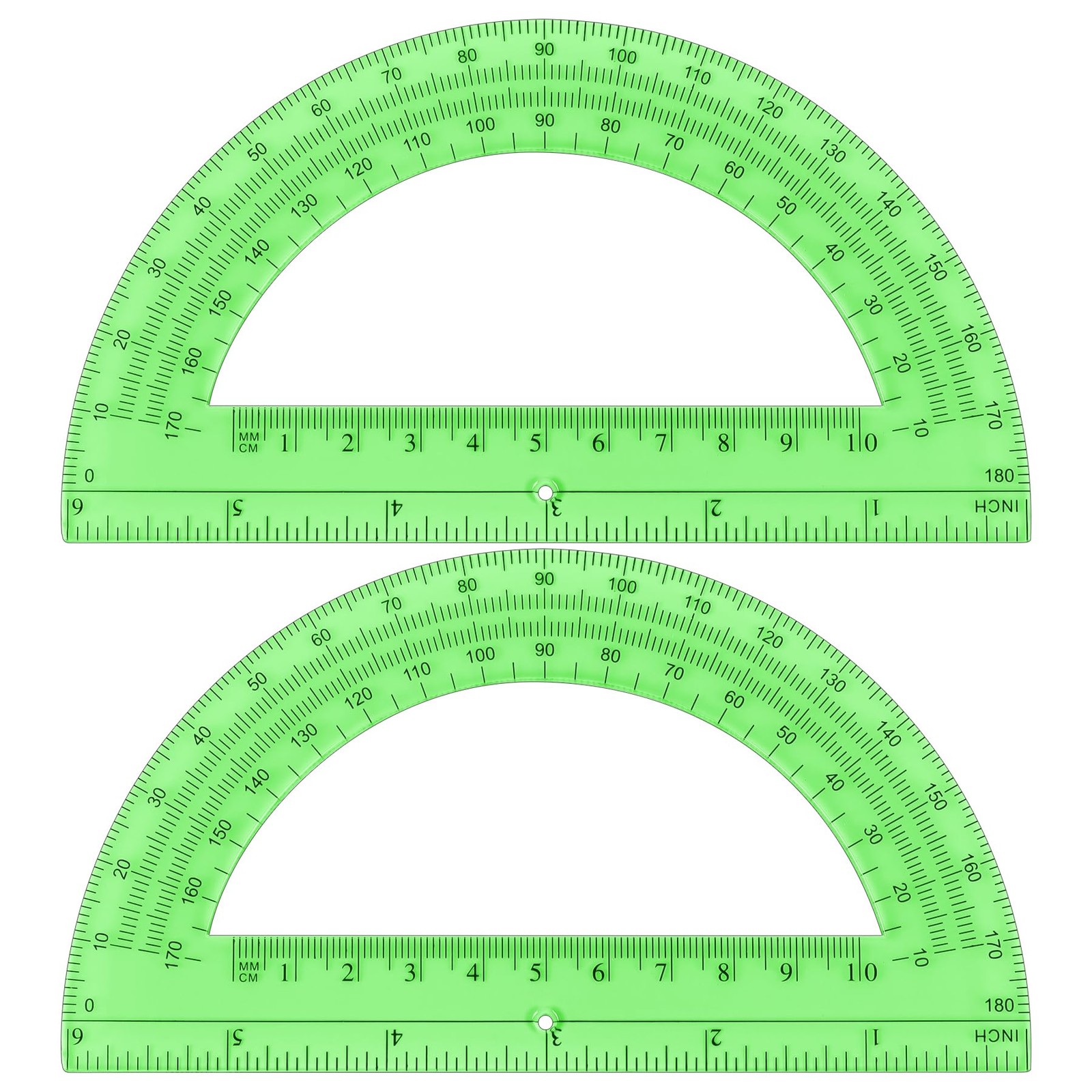 Plastic Protractor 6 Inch Math Protractors 180 Degrees, 2 Pack, Green