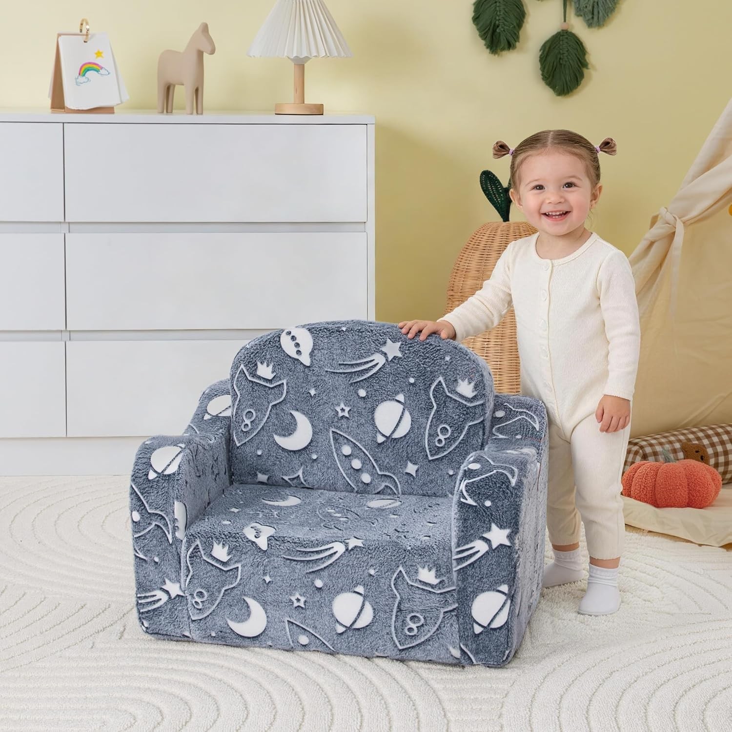aodisman Thick Comfy Toddler Chair and Couch for Kids,2-in-1 Soft Plush Fold Out