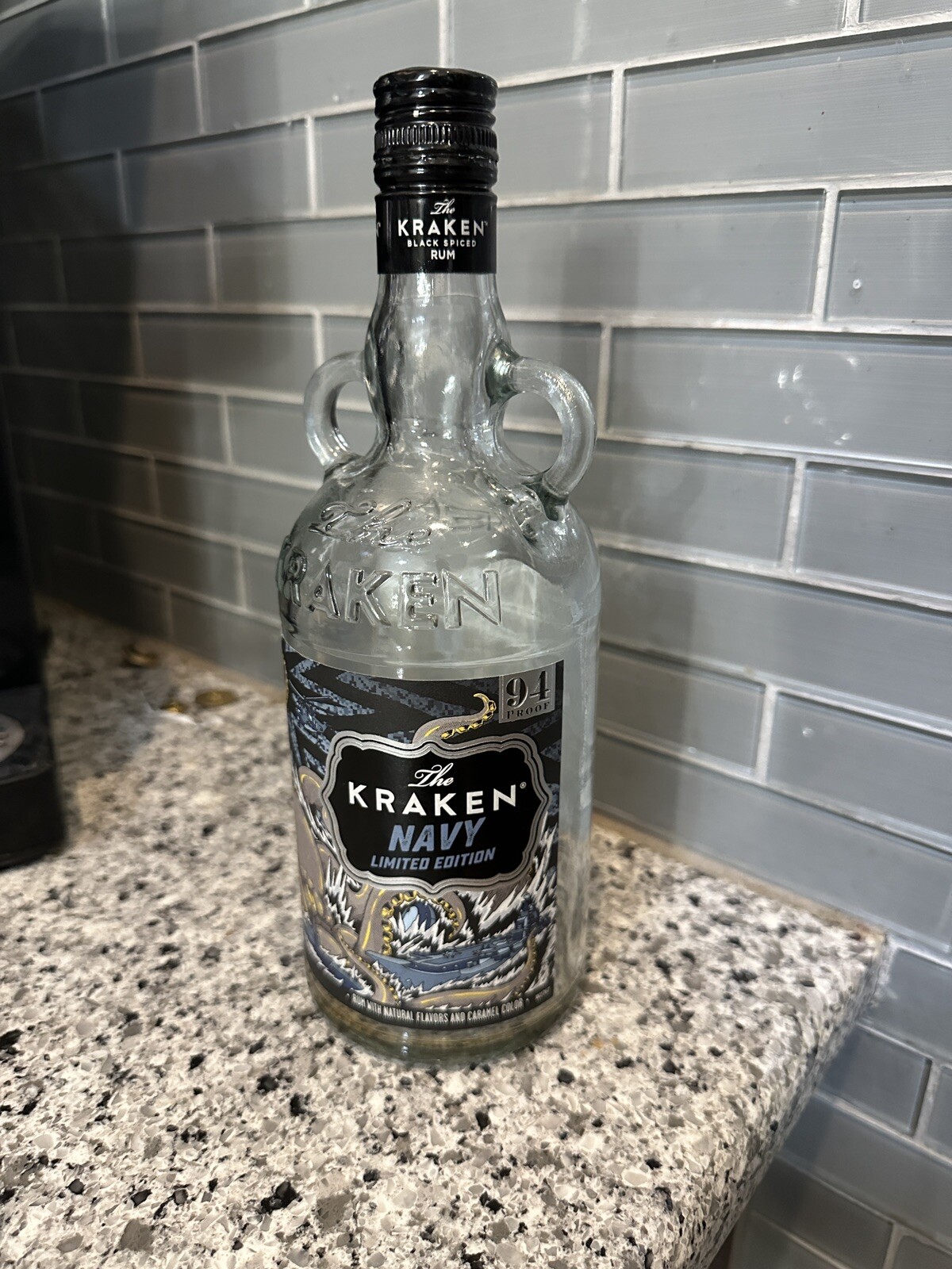 The KRAKEN ATTACKS NAVY Spiced Rum Empty 750 ml LIMITED EDITION Bottle