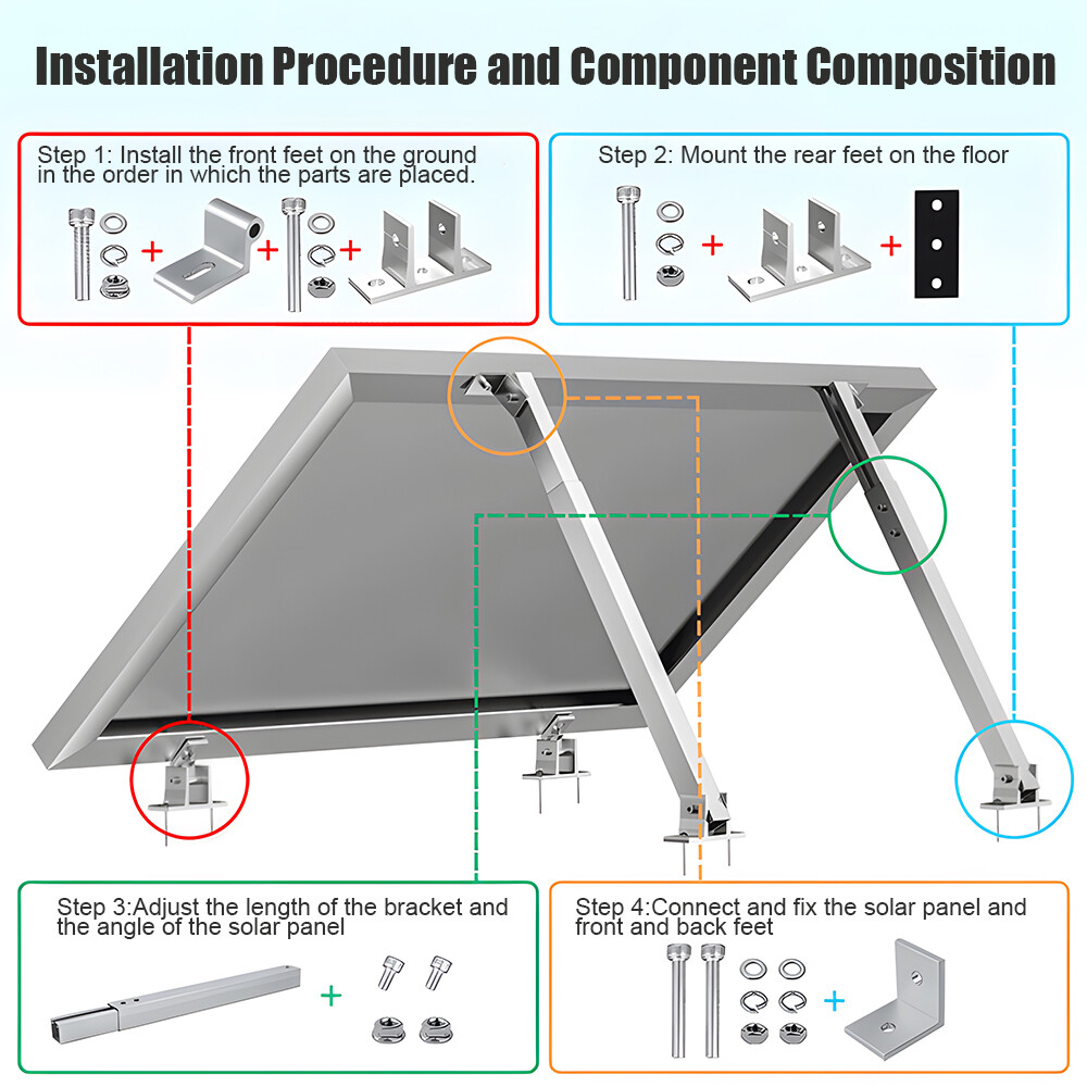 Pair Solar Panel RV Tilt Mount Brackets Kit Fixing Wall Roof Adjustable Frame
