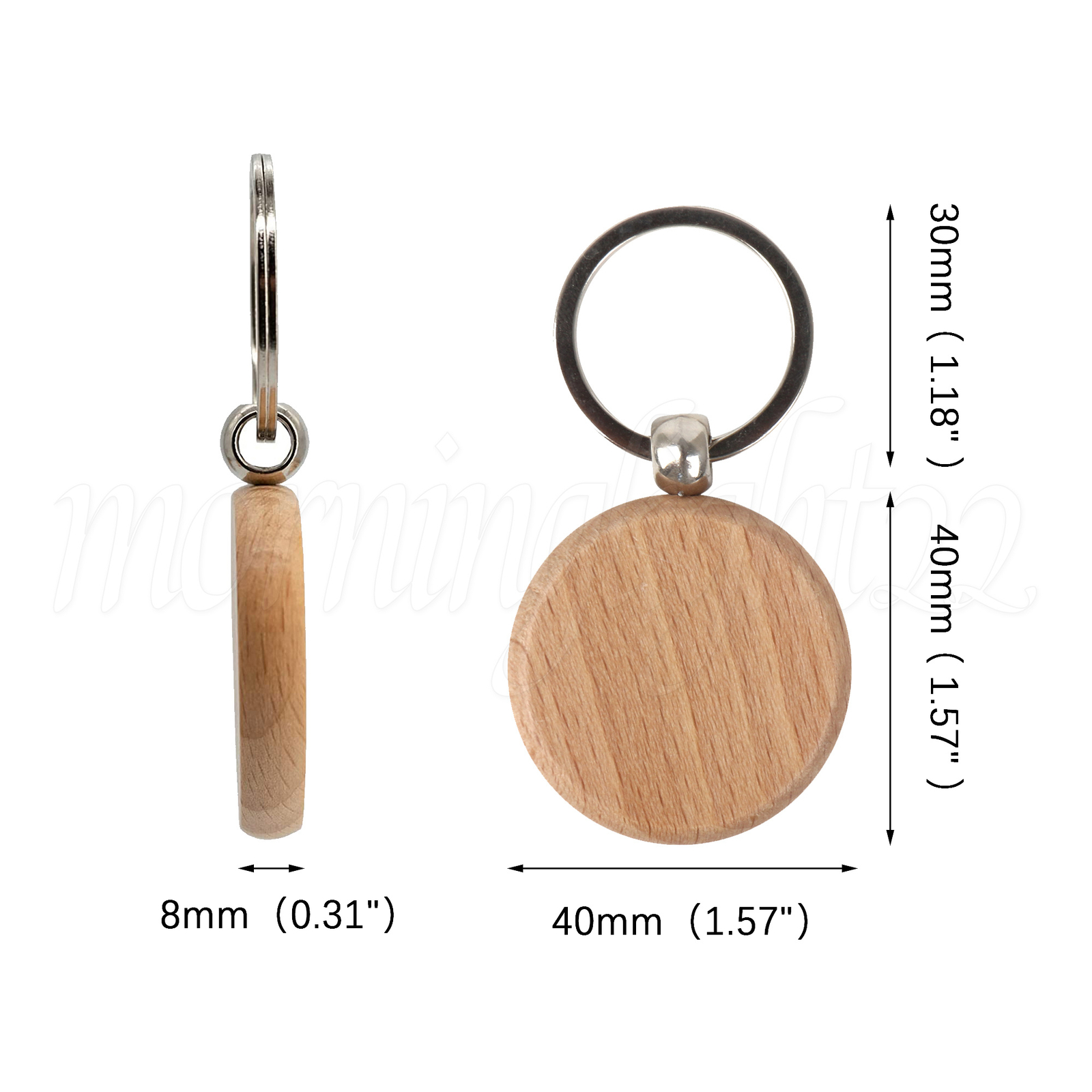 Unfinished Wooden Key Ring 4cm Diameter Key Chain for Crafts Supplies Set of 10