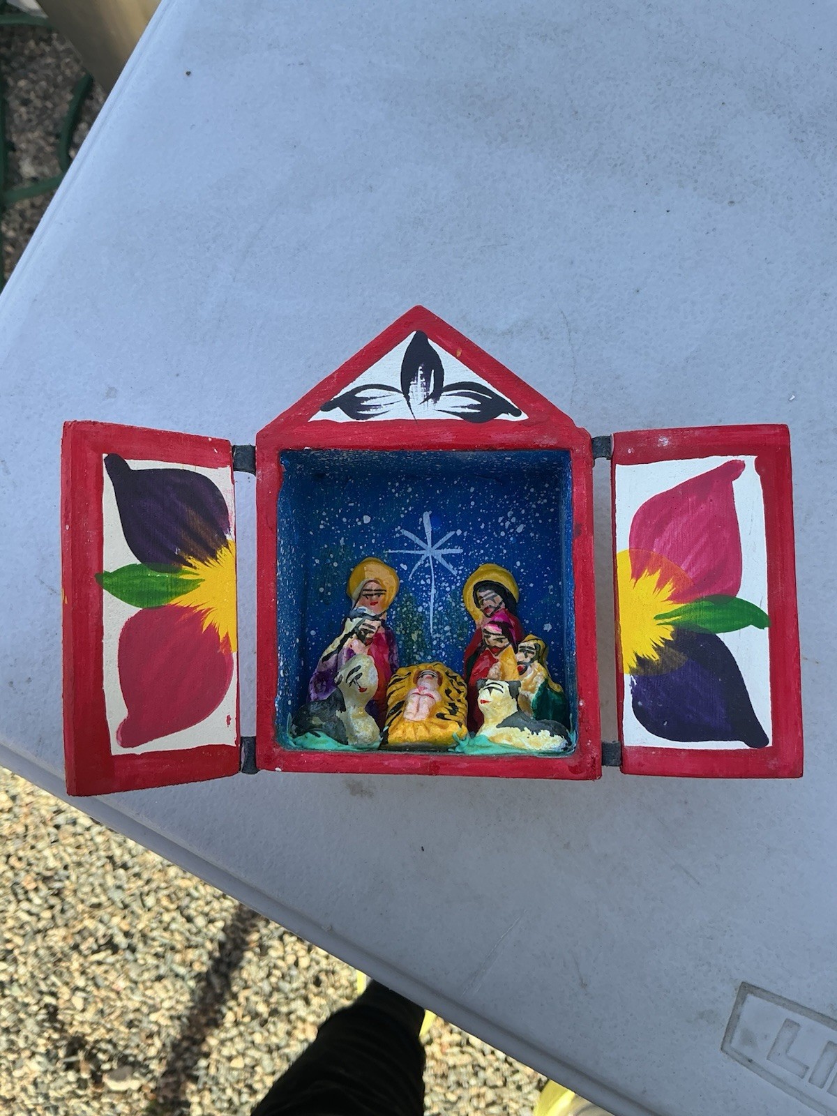 VTG NOVICA Peru Hand Carved Wooden Nativity Retablo Folk Art Diorama 6”