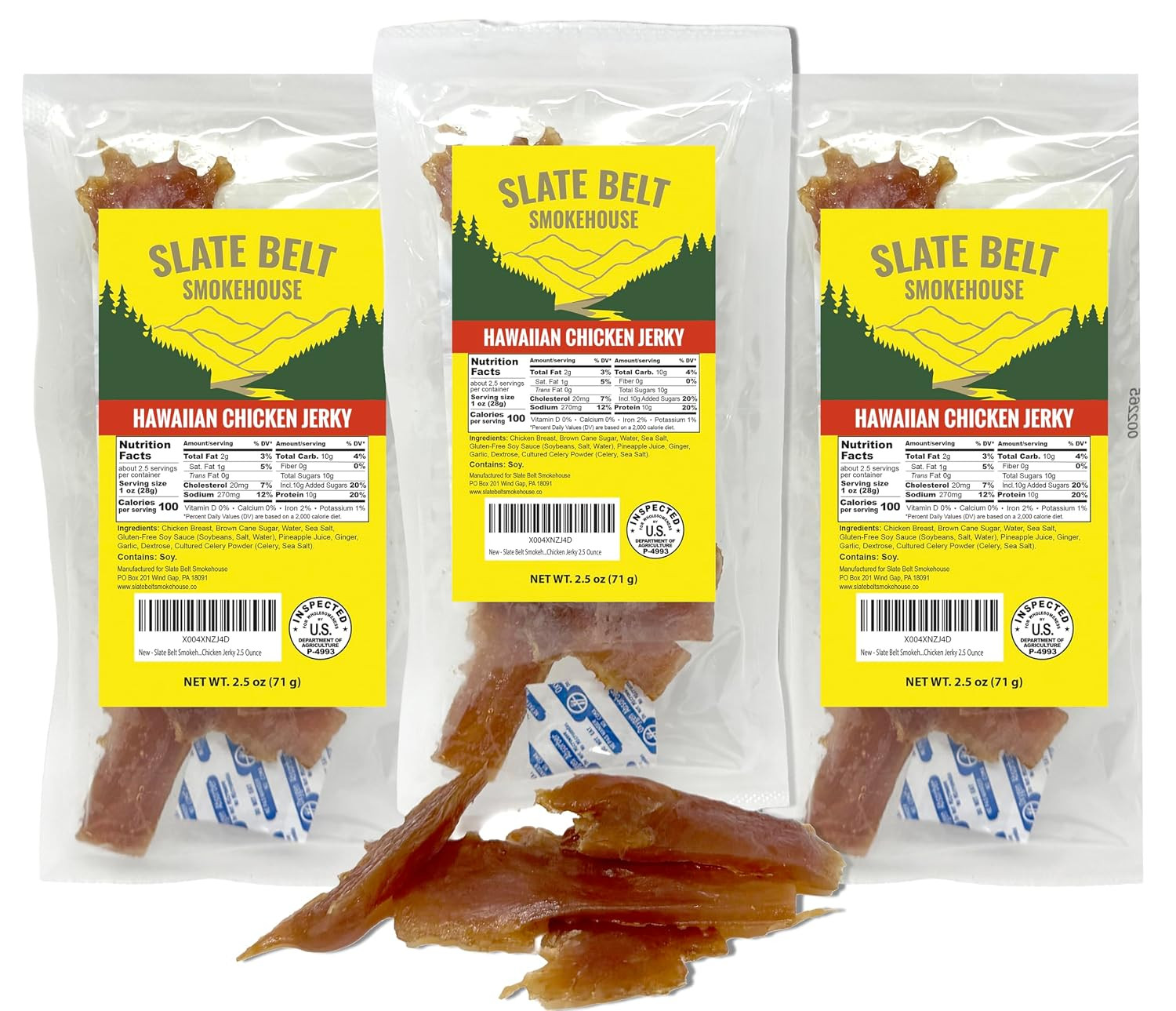 Slate Belt Smokehouse Hawaiian Chicken Jerky, Sweet and Savory Chicken Jerky, Ch