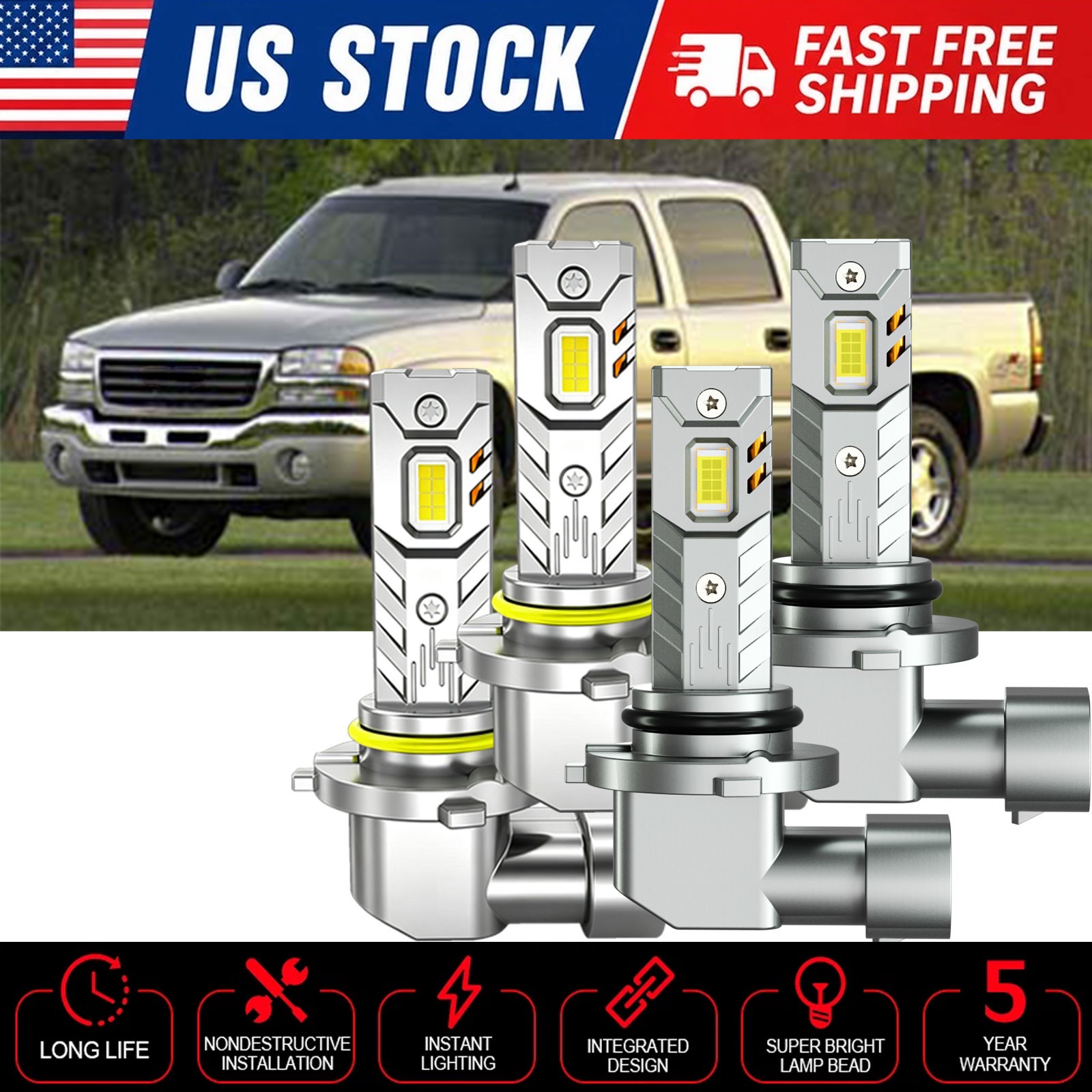 6500K LED Headlights Lights Bulbs Kit for GMC Sierra 1500 2500HD 3500 1999-2006