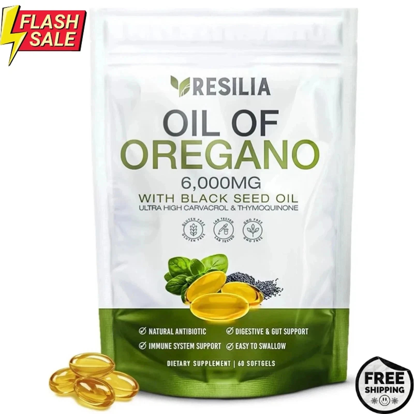 Resilia Oil of Oregano 6000mg with Black Seed Oil 60 Softgels Immune Support