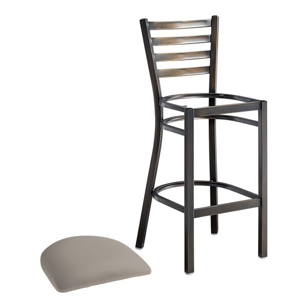 10 PACK Distressed Copper Ladder Back Metal Restaurant Barstool With Gray Vinyl