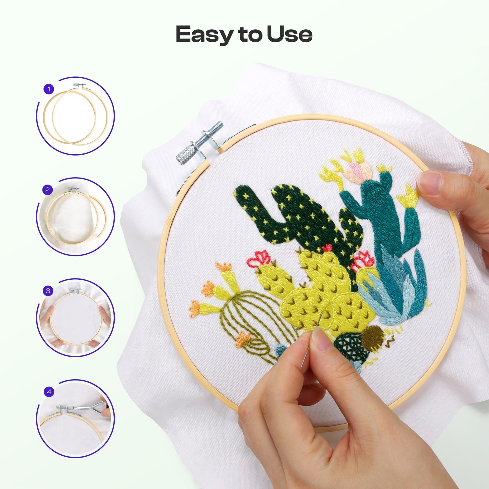 Caydo 6 Pieces 7 Inch Embroidery Hoop with Metal Screw, Round Natural Wood