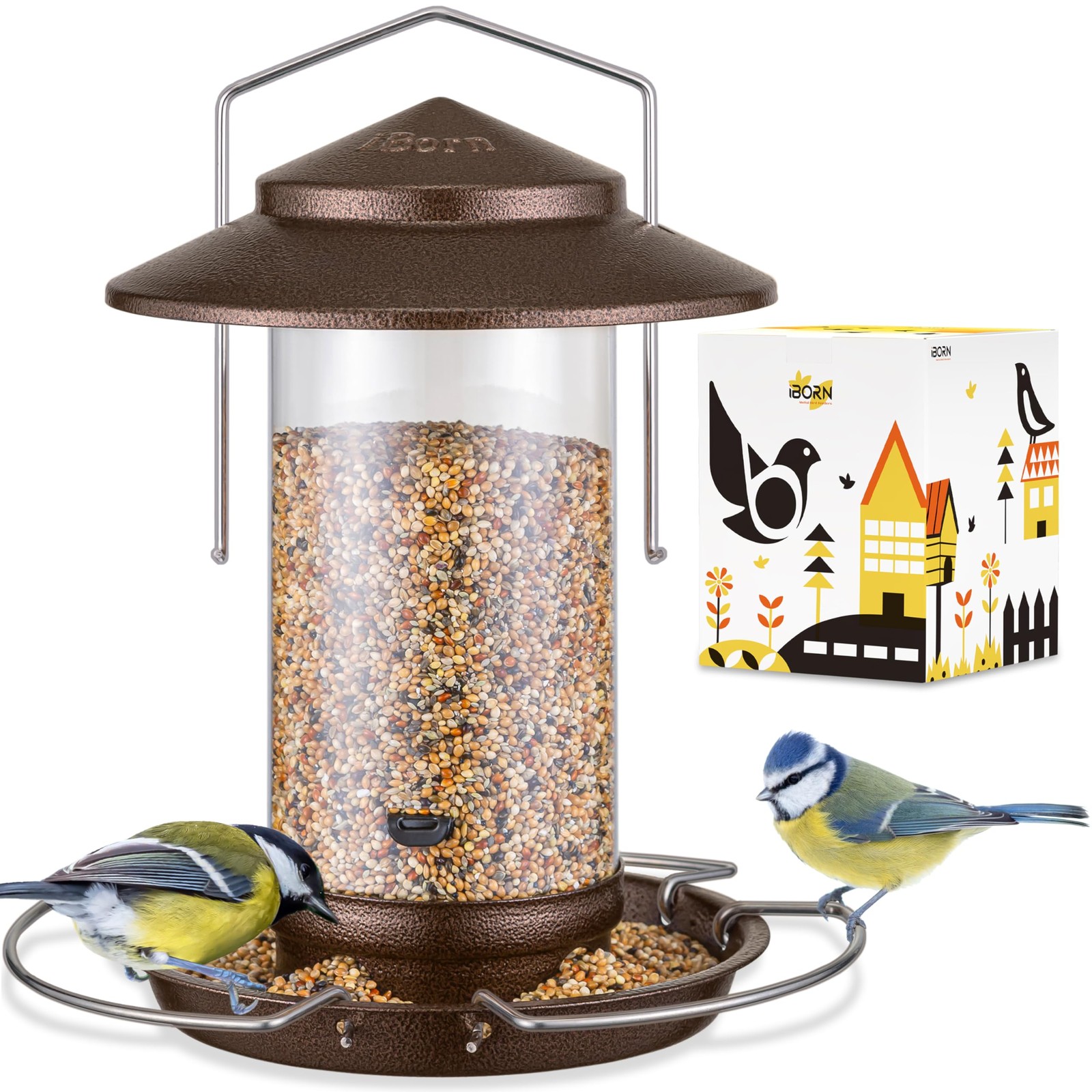 Metal Squirrel Proof Hanging Bird Feeder 1.32LB Seed 3 Perch Outdoor Cardinal