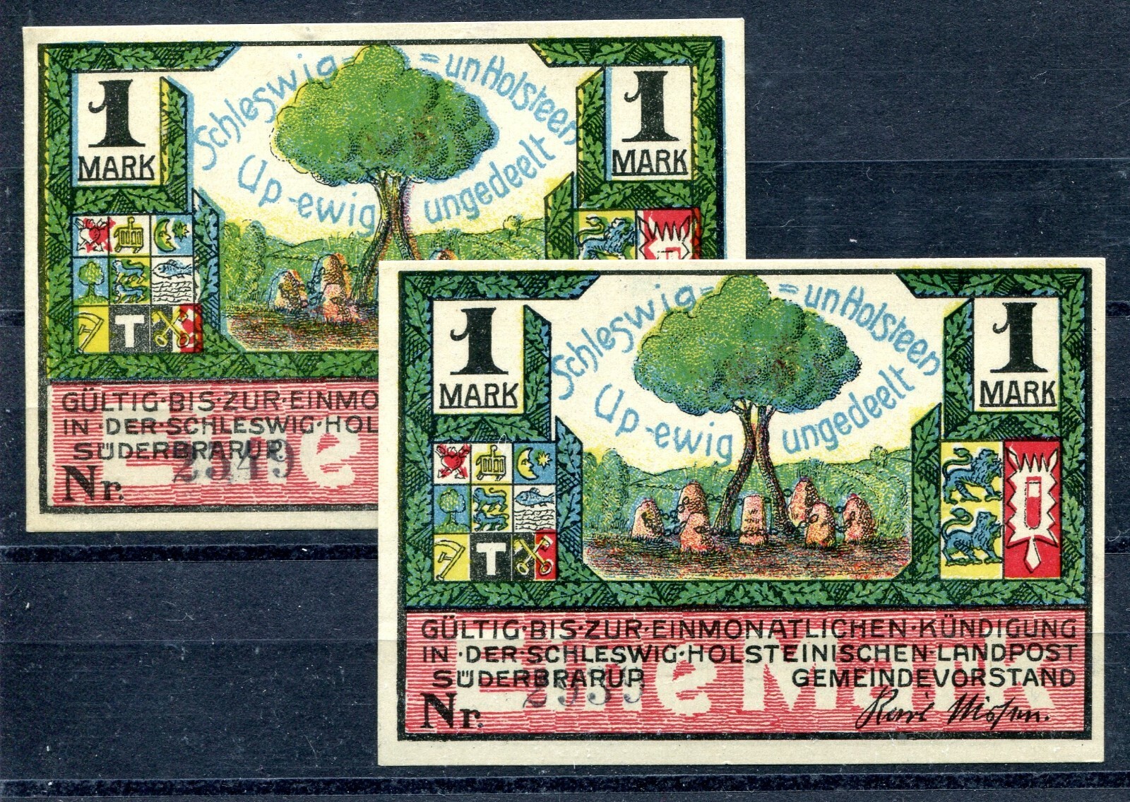 Süderbrarup 2 x Banknotes Emergency Money with KN z1550