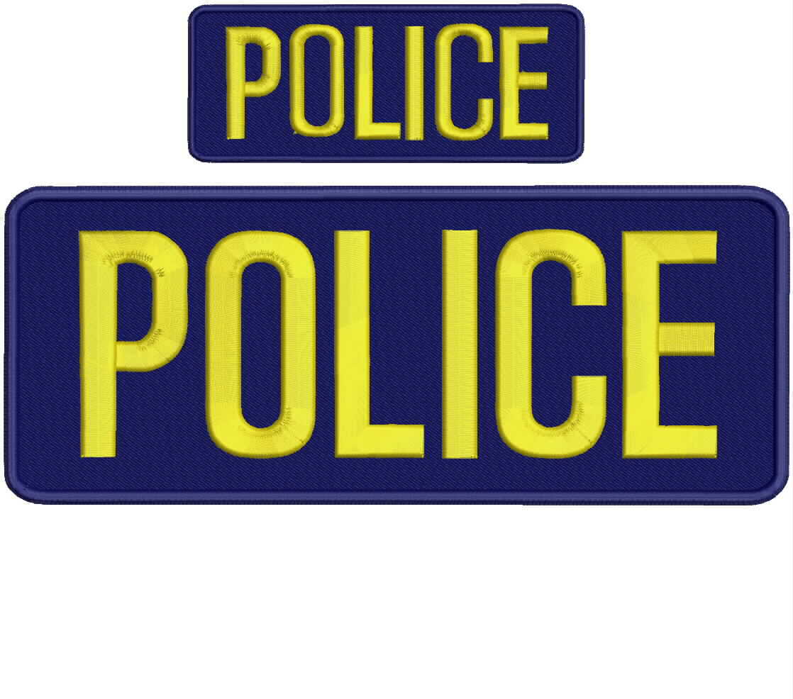 POLICE embroidery patches 4x10" and 2x5 hook on back letters GOLD navy