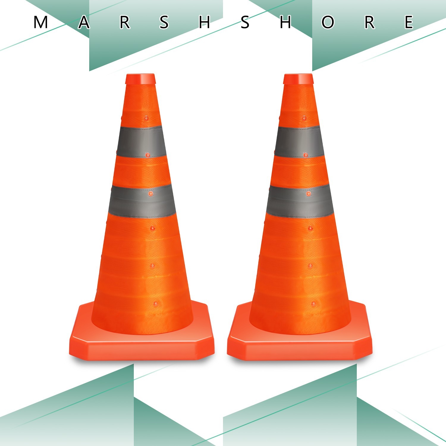 18in Reflective Collars Collapsible Traffic Cones Safety Cones for Roads 2Pcs