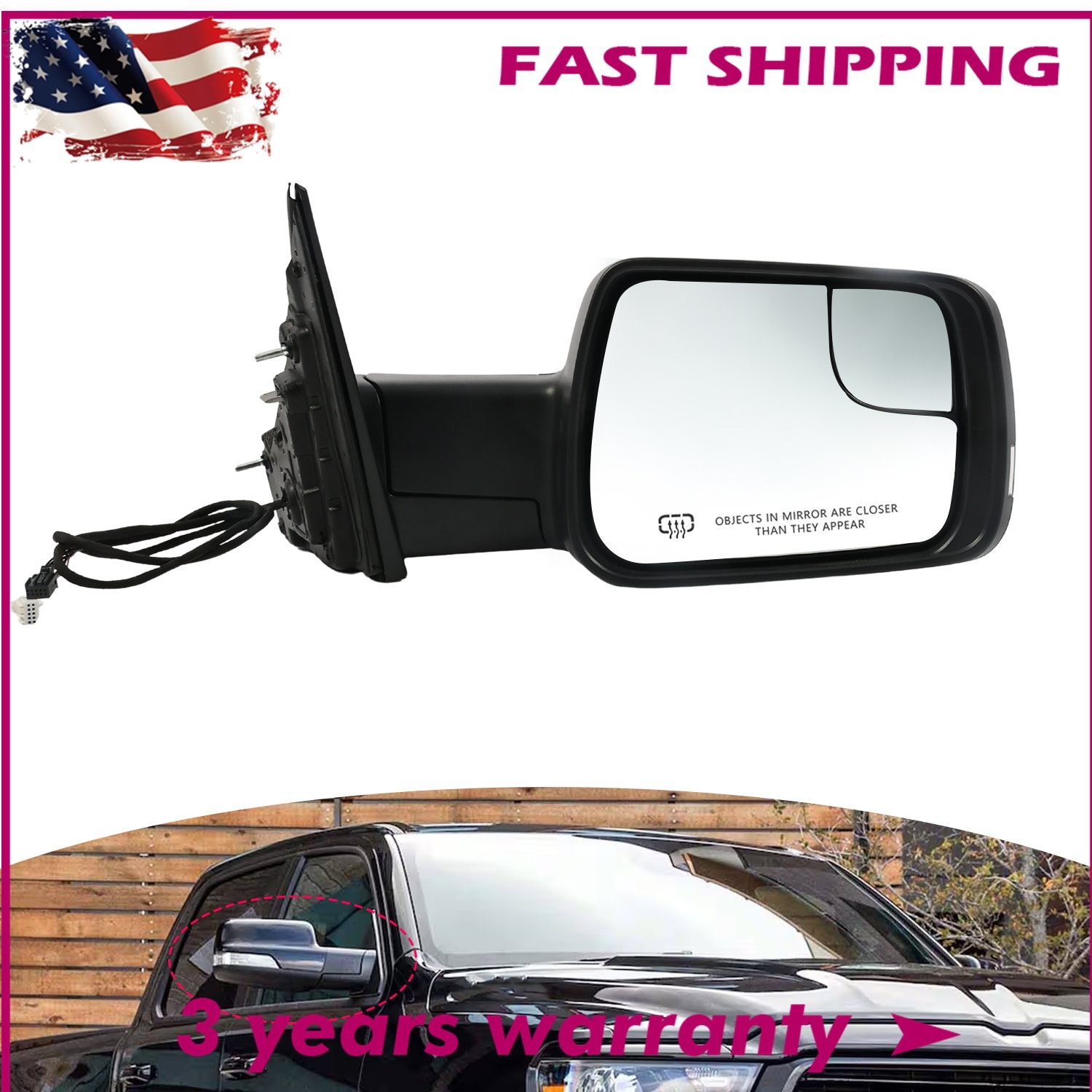 Textured With Signal LightRight Heated Mirror For 2019-2022 Ram 1500 Power Fold