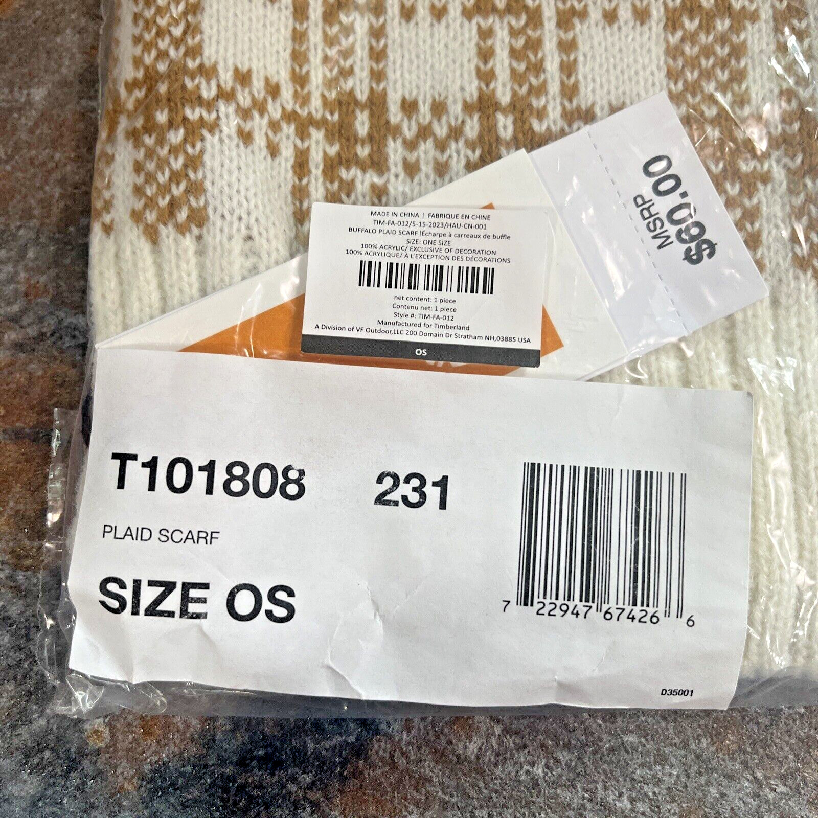 NWT Timberland Brown/White Buffalo Plaid Scarf One Size